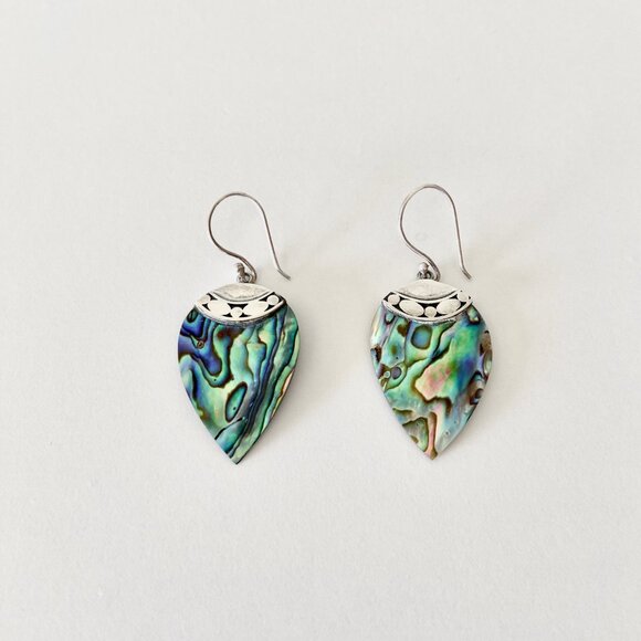 Stirling Silver and Abalone Shell Teardrop Earrings - Picture 2 of 4
